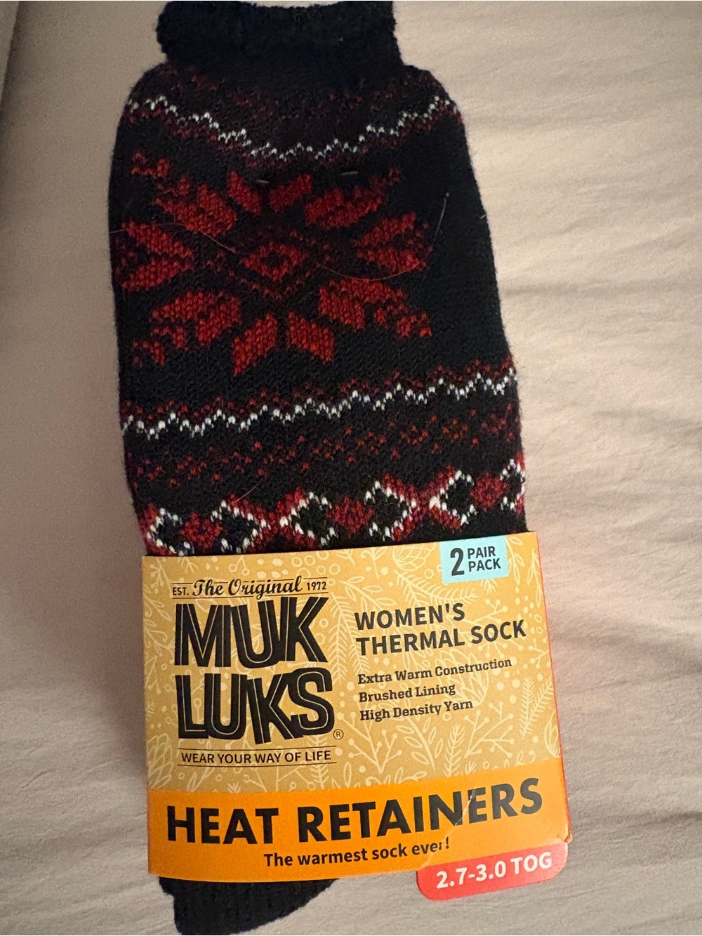 Muk Luks women’s Thermal Socks - Black & Red Fair Isle